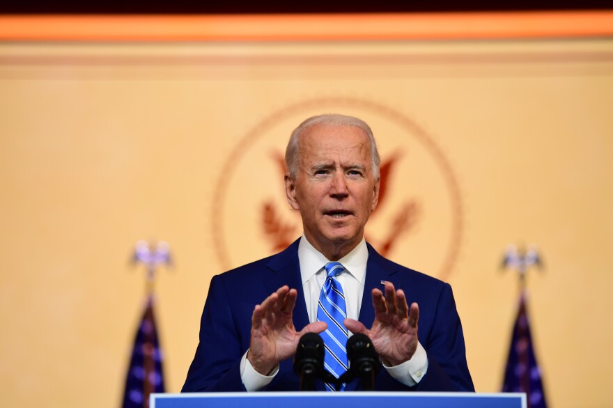 President-elect Joe Biden delivers a Thanksgiving address Wednesday at the Queen Theatre in Wilmington, Del.