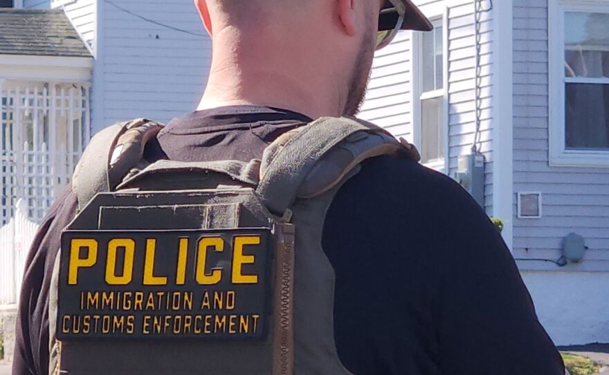 An ICE agent in Biddeford on Monday, July 13, 2026.