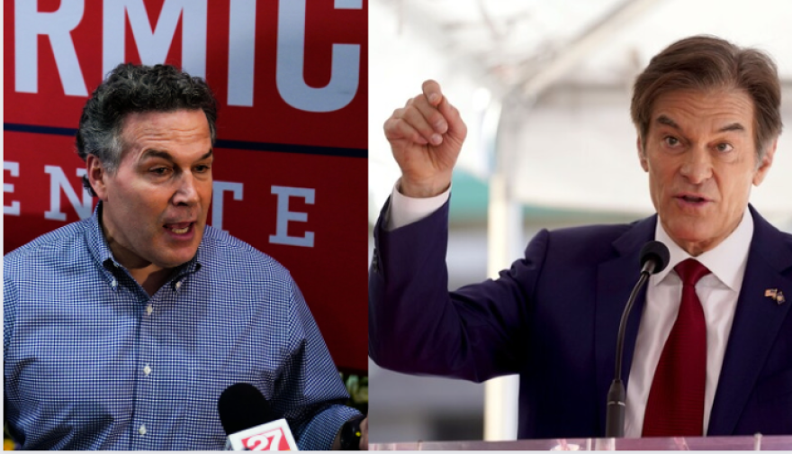  Left: David McCormick, a Republican candidate for U.S. Senate in Pennsylvania. Right: Dr. Mehmet Oz, who is running for the same seat.