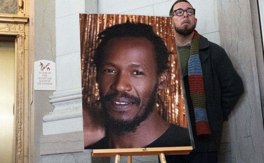 An image of Everard Walker, the man who was shot and killed by a Hartford police officer inside his Capitol Avenue apartment, inside the Hartford Town Hall in Hartford, Connecticut on February 23, 2026.