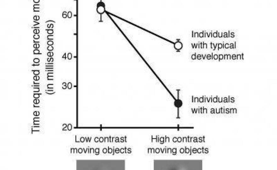 Children with autism detect simple movement twice as quickly as their typically developing peers.