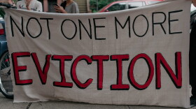 Housing activists gather to protest alleged tenant harassment by a landlord and call for cancellation of rent in the Crown Heights neighborhood on July 31, 2020 in Brooklyn, New York. (Scott Heins/Getty Images)