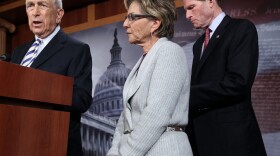 Sen. Frank Lautenberg, D-NJ, speaks as Sen. Blumenthal, D-Conn, and Sen. Boxer, D-Calif, during a news conference on  Feb. 8, 2012 in Washington, D.C. The news conference was to discuss the Obama administration's requiring employers to provide free contraceptive in their health coverage.