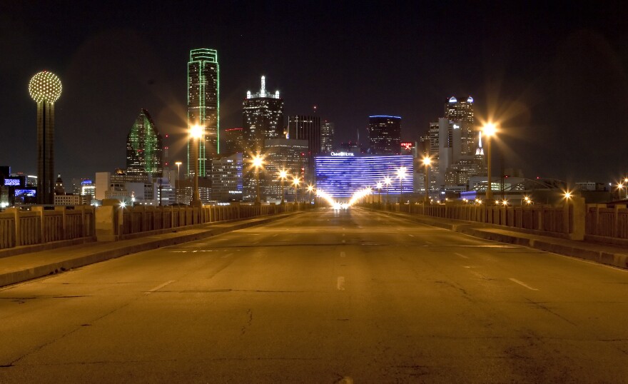 The Dallas skyline from the Houston Street viaduct in 2012.