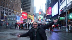 Tariq Thabet poses for a photo in Times Square in New York City.