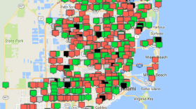 Many gas stations in South Florida were reportedly out of fuel on Tuesday morning, as indicated by red markers on GasBuddy's gas availability tracker.