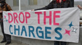 People rallied outside of the courthouse on Bryant St this morning calling on DA Brooke Jenkins to drop the charge