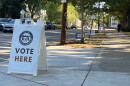A sign marks a polling place in Richmond on April 21, 2026.