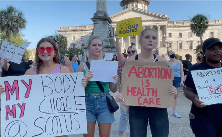 Abortion rights protesters outside of the South Carolina Statehouse on June 24, 2022, just hours after the U.S. Supreme Court overturned nearly 50 years of abortion precedent.