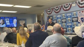 Second Gentleman Doug Emhoff speaks to a room of volunteers at the Washoe County Democratic field office on Oct. 18, 2024, in Reno, Nev.