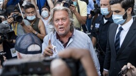 Steve Bannon leaves federal court on Aug. 20 after pleading not guilty to charges he defrauded donors to an online fundraising scheme to build a southern border wall.