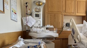 Tools sit on a table in an exam room during a maternal care simulation at Androscoggin Valley Hospital in Berlin.