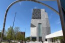The Obama Presidential Center Museum, part of the center's campus, seen in Chicago's Jackson Park on June 3, 2026. Excerpts from speeches delivered by Barack Obama can be seen in the building's facade, including the slogan "Yes We Can."