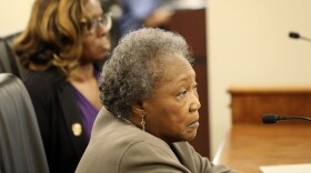 CORRECTS IDS - Emanuel AME shooting survivors Felicia Sanders, rear, and Polly Sheppard, front, speak during a South Carolina Senate subcommittee hearing on a hate crimes bill, Tuesday, March 28, 2023, in Columbia, S.C. (AP Photo/Jeffrey Collins)