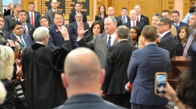 Newly elected Speaker Larry Householder (R-Glenford) takes the oath of office in January 2019, after a months-long behind-the-scenes battle culminates in his ousting of Ryan Smith as the Republican leader of the Ohio House.