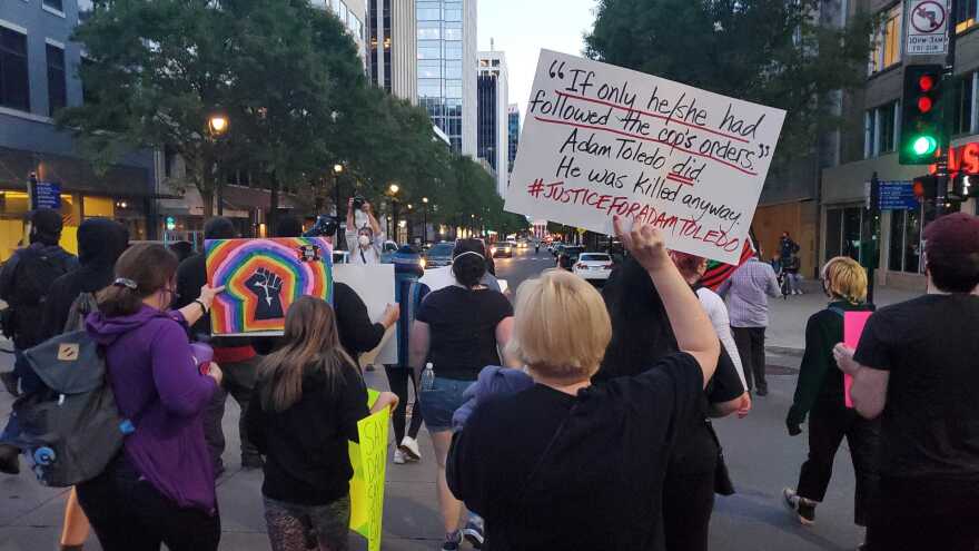  A group supporting the Black Lives Matter movement marched through downtown Raleigh on April 16, 2021