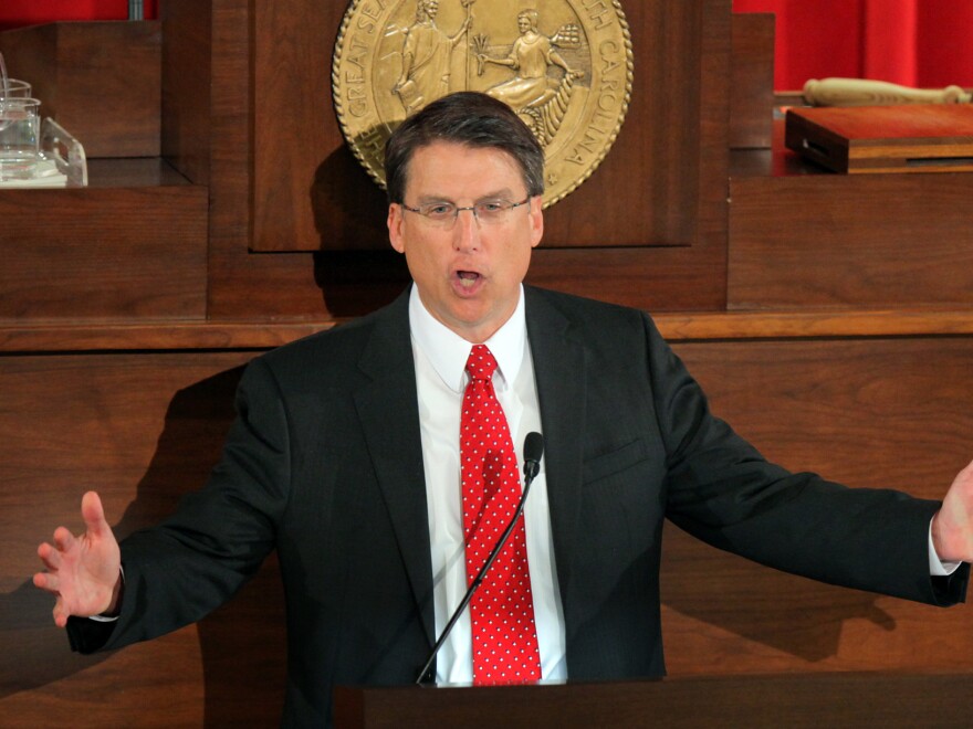 North Carolina Gov. Pat McCrory delivers the State of the State address, in Raleigh on Feb. 18.