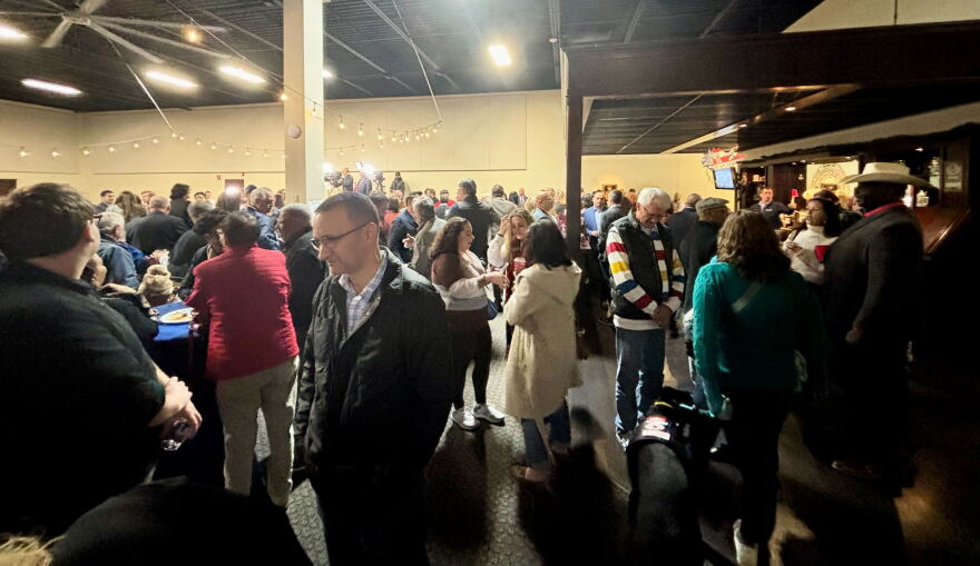 About 300 supporters of Dave Calone have gathered at the IBEW Local 1049 in Holtsville to wait for election results to begin rolling in.