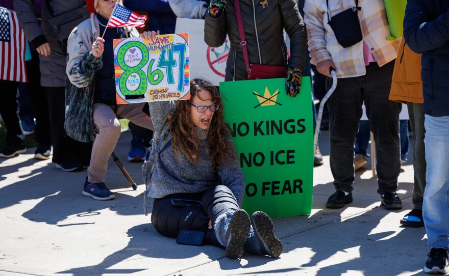 Thousands gathered at the Michigan Capitol in Lansing, Mich., on March 28, 2026, for a No Kings rally.