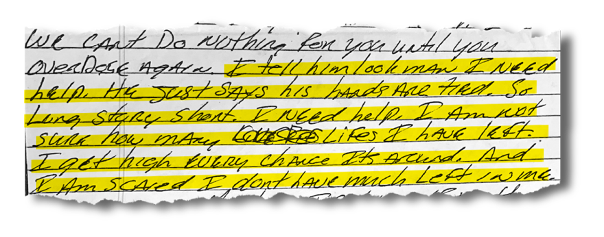 In a letter seeking legal help accessing treatment, a man describes his fear of dying after being denied medication.