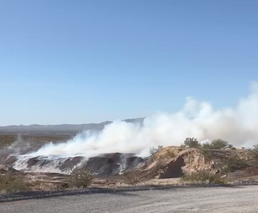 A view of the pecan shell fire in Hudspeth County on Nov. 9, 2025.