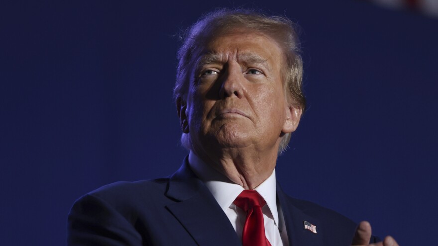 Former President Donald Trump speaks at a campaign rally, Saturday, Dec. 16, 2023, in Durham, N.H.