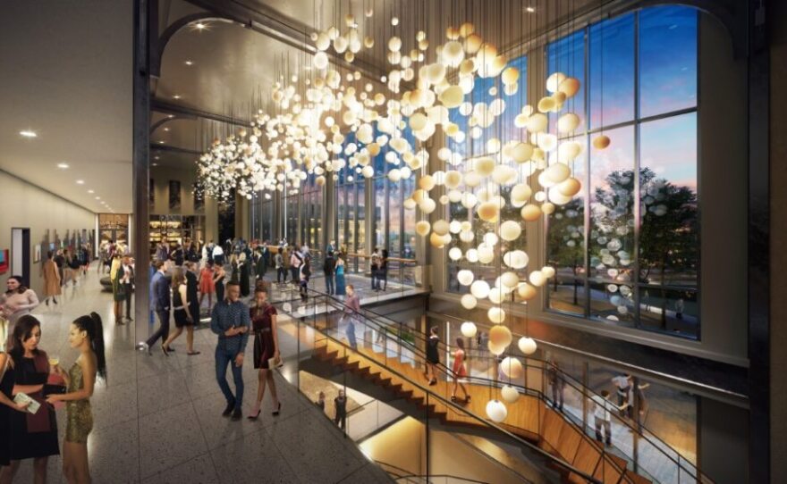 Rendering of the interior of the planned Raclin-Murphy Encore Center, to be attached to the Morris Performing Arts Center.