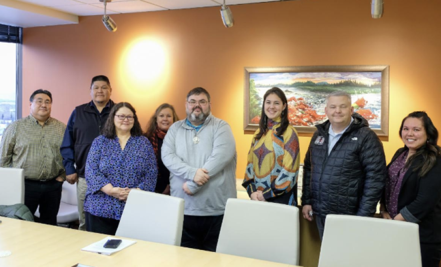 Tlingit and Haida signed the paperwork for creating trust status for a parcel of land in downtown Juneau on Jan. 1, 2023 . The signing took place at the Bureau of Indian Affairs' Anchorage headquarters. Those present during the signing included BIA Deputy Regional Director of Trust Services Lynn Polacca, Realty Specialist Diane Sam, and Regional Realty Officer Cyril Andrews Jr. Several Tlingit & Haida staff were also present – General Counsel Madeline Soboleff Levy, Chief Operating Officer Roald Helgesen and Native Lands & Resources Division Director Desiree Duncan.