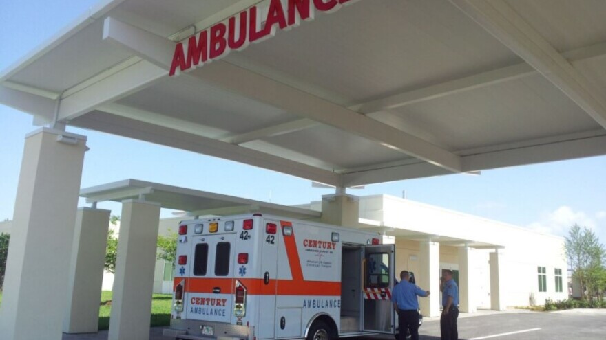 An ambulance is shown at the Baptist Health emergency care center in Fleming Island.