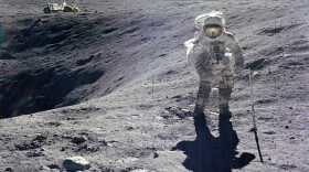 (April 21, 1972) Astronaut Charles M. Duke Jr., Lunar Module pilot of the Apollo 16 mission, is photographed collecting lunar samples at Station no. 1 during the first Apollo 16 extravehicular activity at the Descartes landing site. 