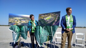 Lexington Mayor Linda Gorton and Gov. Andy Beshear were among the speakers at Tuesday's news conference announcing a new 5,500-seat soccer stadium for the Lexington Sporting Club's mens' and womens' pro soccer teams.