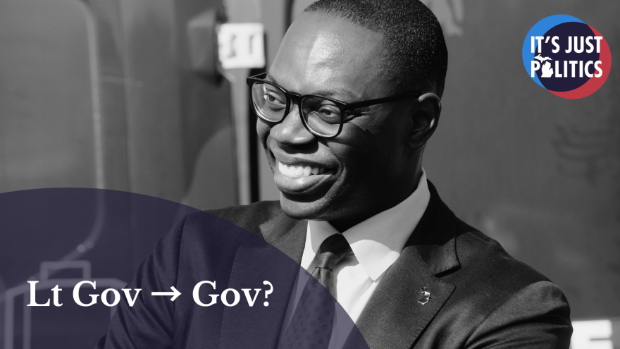black and white image of garlin glichrist with text of "Lt Gov → Gov?" overlaid on it