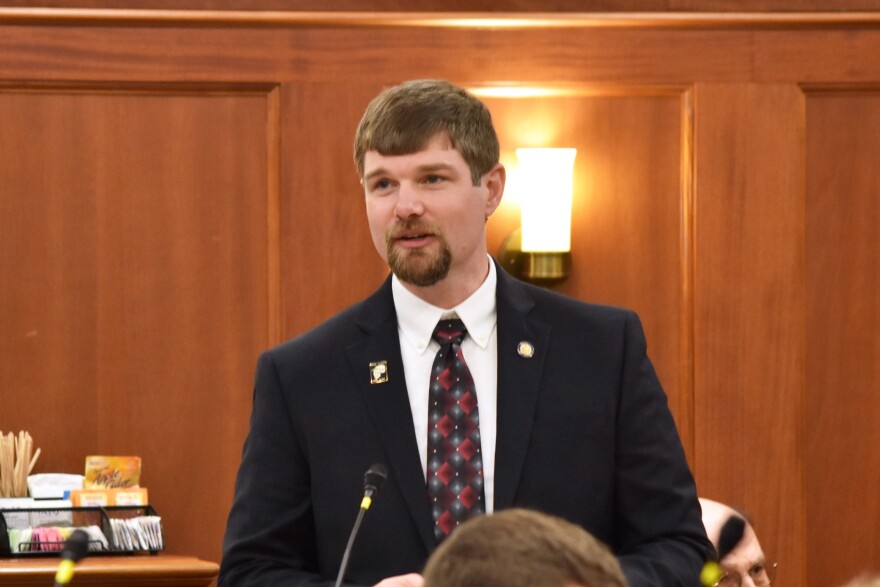Sen. Jesse Bjorkman speaks on the Senate Floor on March 23, 2023 in Juneau, Alaska.