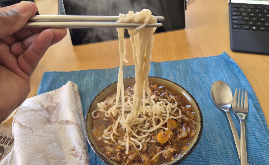 Fr. Ian made a soup with his machine-cut noodles.
