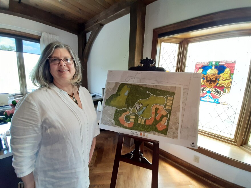  Leslie Aberlin with the plans for Aberlin Springs.  Construction of Phase Two of the agrihood is underway.