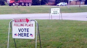Signs mark the polling place at Forest Park Christian Church at 91st and Mingo in Tulsa.