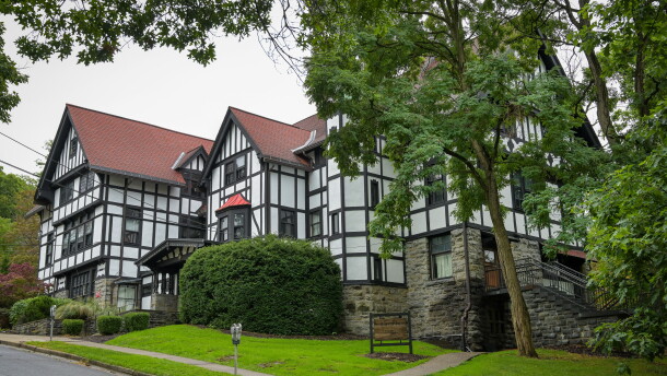 The Chi Phi fraternity house at Cornell University in Ithaca, N.Y., Monday, Sept. 28, 2026.