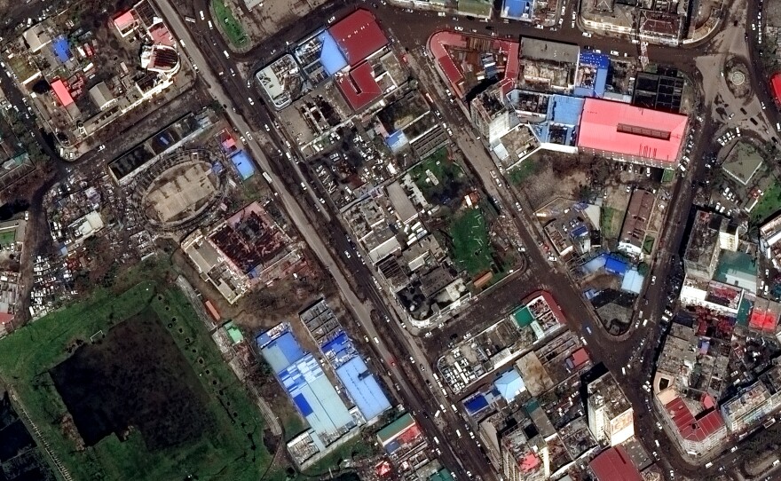 Satellite image of Beira, Mozambique, taken on March 22 revealing extensive damage to the city from Cyclone Idai.