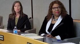 Commissioners Denise Driehaus (left) and Stephanie Summerow Dumas. Summerow Dumas challenged more local businesses to observe MLK Day within six months.