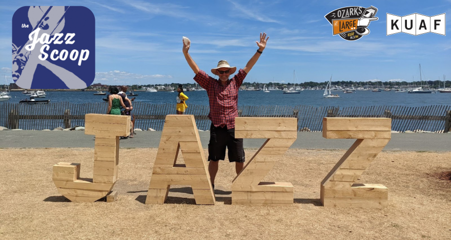 Rob Wells, host of the Jazz Scoop, heard on KUAF every Saturday from 10 p.m. to midnight, poses at the Newport Jazz Festival.