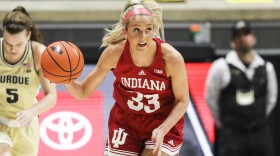 Indiana's Sydney Parrish brings the ball up the floor against Purdue Sunday.