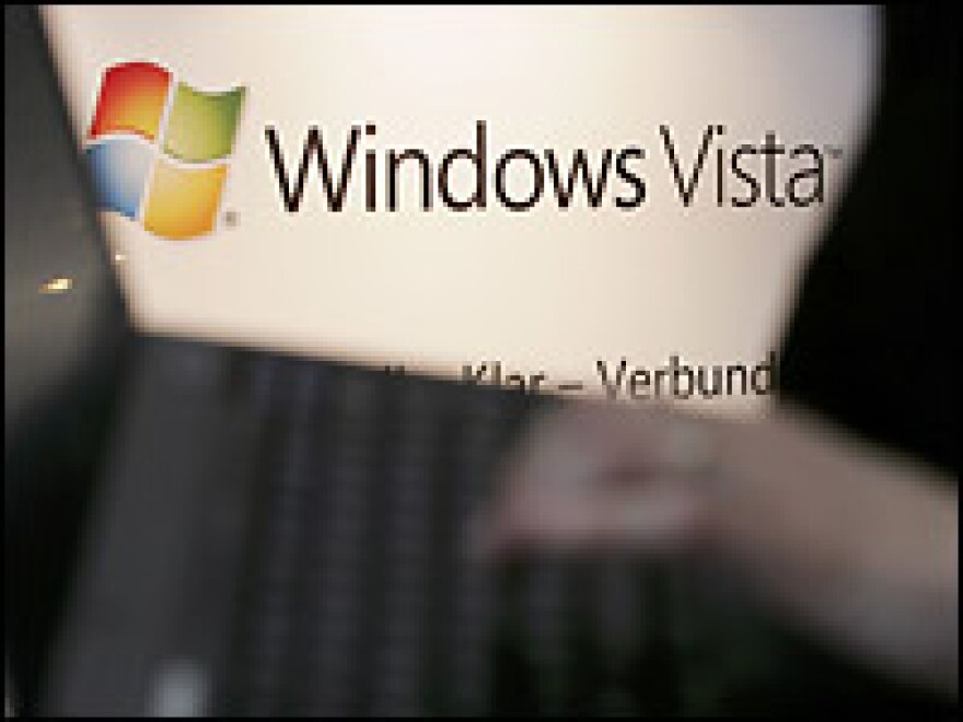 An advertisnment for Microsoft's next operating system, "Windows Vista," is seen at the 2006 CeBIT information technology fair in Germany.