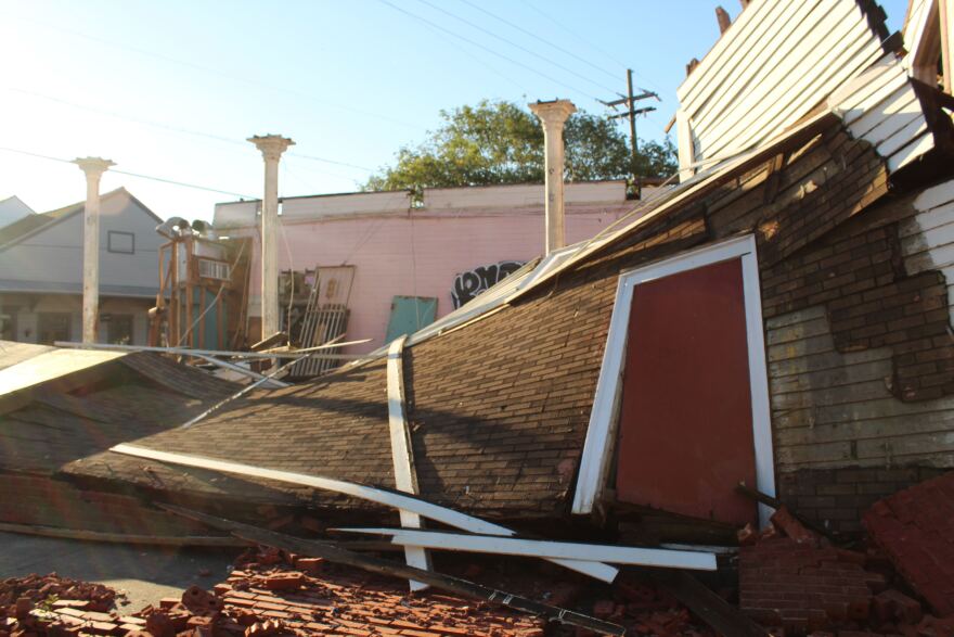 A building at the corner of Dauphine Street and Franklin Avenue was flattened during Hurricane Zeta. Oct. 29, 2020.