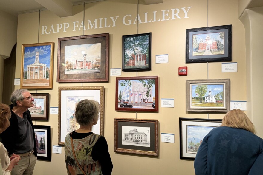 Artwork depicting each of Indiana’s 92 county courthouses are now on display at the Indiana Landmarks Center in Indianapolis