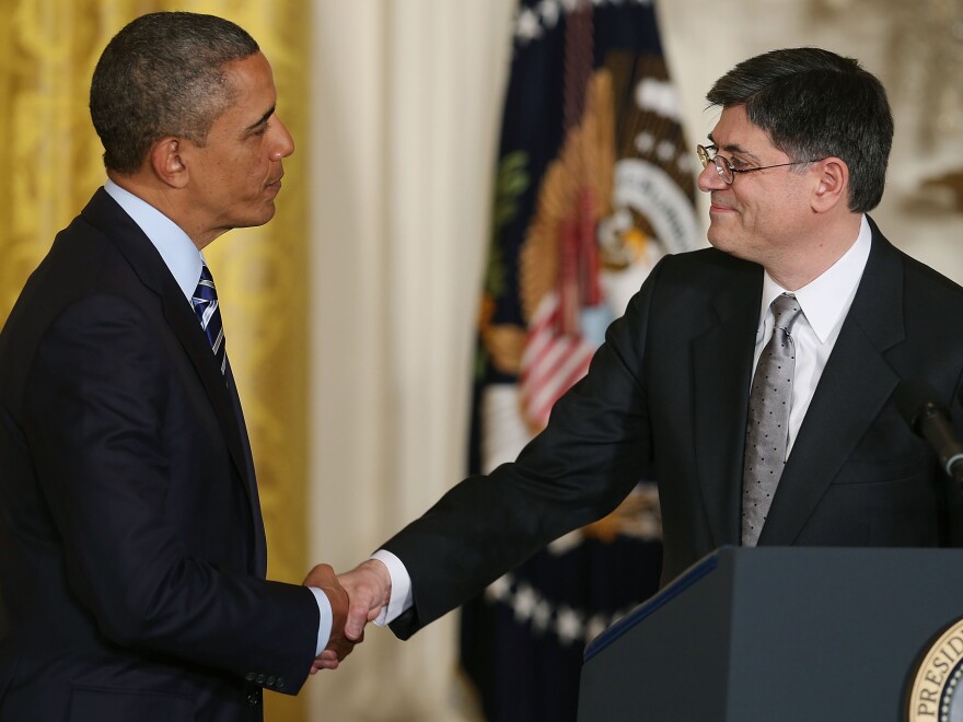 President Obama shakes hands with Jacob Lew after nominating him for Treasury secretary in January.