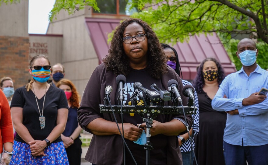 Richardson speaks on Tuesday at the Minnesota Legislature's People of Color and Indigenous Caucus news conference about the legislative responses to the murder of George Floyd. The caucus intends to make police and criminal justice reform a top priority.