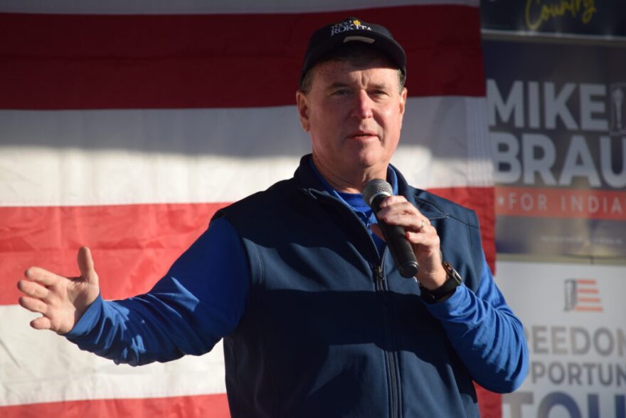 Indiana Attorney General Todd Rokita speaks at an October 2024 event in Greenwood, Indiana.