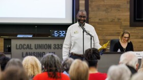 Lansing NAACP President Harold Pope speaks during a town hall hosted at UA Local 333 in Lansing, Mich., on April 22, 2025. 