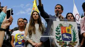 Venezuelan National Assembly President Juan Guaido rallying supporters in Caracas this week in his efforts to remove Venezuelan President Nicolas Maduro from office.