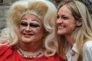 Lady Lydia, whose real name is Frank Carey, poses for a photo with Scranton Mayor Paige Cognetti during the 2025 Pride flag raising at Scranton City Hall.